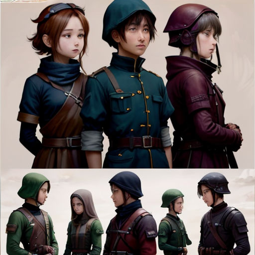 a group of people in uniforms standing next to each other in different poses and poses, with one person wearing a helmet