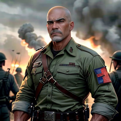 a man in uniform standing in front of a group of soldiers with smoke billowing out of the sky