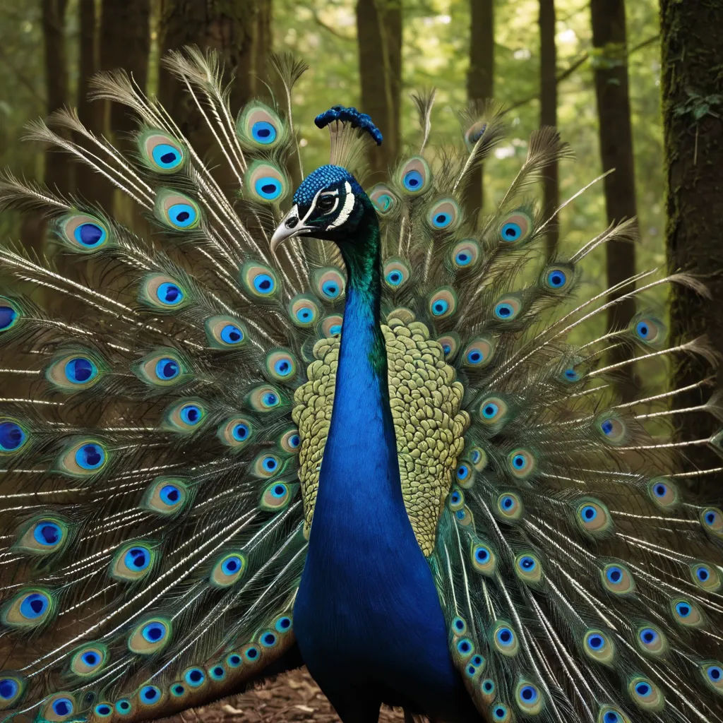 a peacock with its feathers spread out in the woods, with trees in the background, with a person taking a picture, ecological art, a digital rendering, Charles Bird King, animal photography