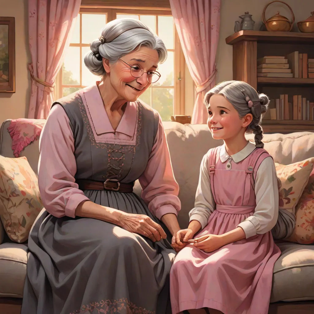 a painting of a woman and a girl sitting on a couch together, smiling at each other, with a window in the background, a storybook illustration, Bob Byerley, american scene painting, storybook illustration