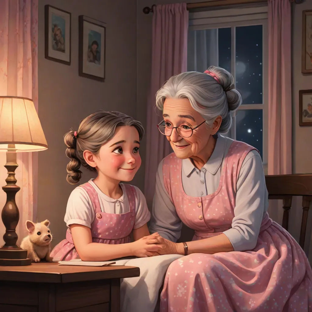 a painting of an older woman and a young girl sitting at a desk with a dog on the table, a storybook illustration, Evgeny Lushpin, sots art, storybook illustration