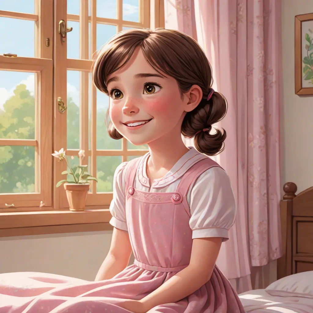 a painting of a girl sitting on a bed in a bedroom with a window and a potted plant, a storybook illustration, Clarice Beckett, american scene painting, storybook illustration