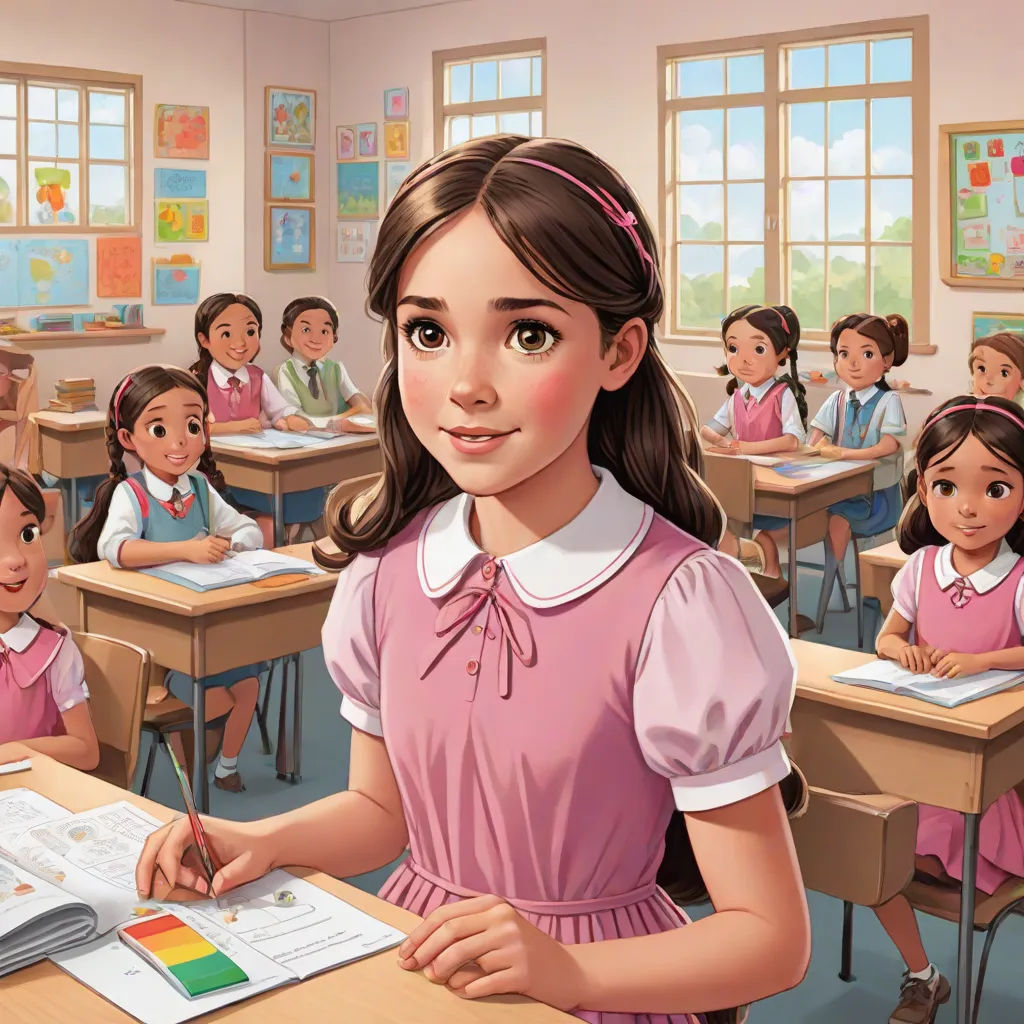 a girl is sitting at a desk in a classroom with other children in the background and a book in front of her, a storybook illustration, Clarice Beckett, precisionism, official art