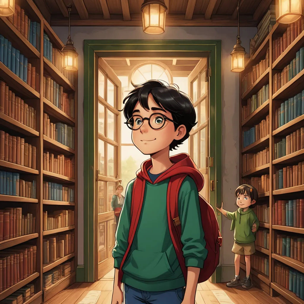 a boy in a library with a backpack and a backpack on his back, standing in front of a bookcase, sots art, a storybook illustration, Diego Gisbert Llorens, official art