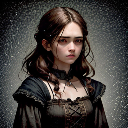 a woman in a black dress with a black collar and a black dress with a black collar and a black dress with a black collar and a black collar and a black background