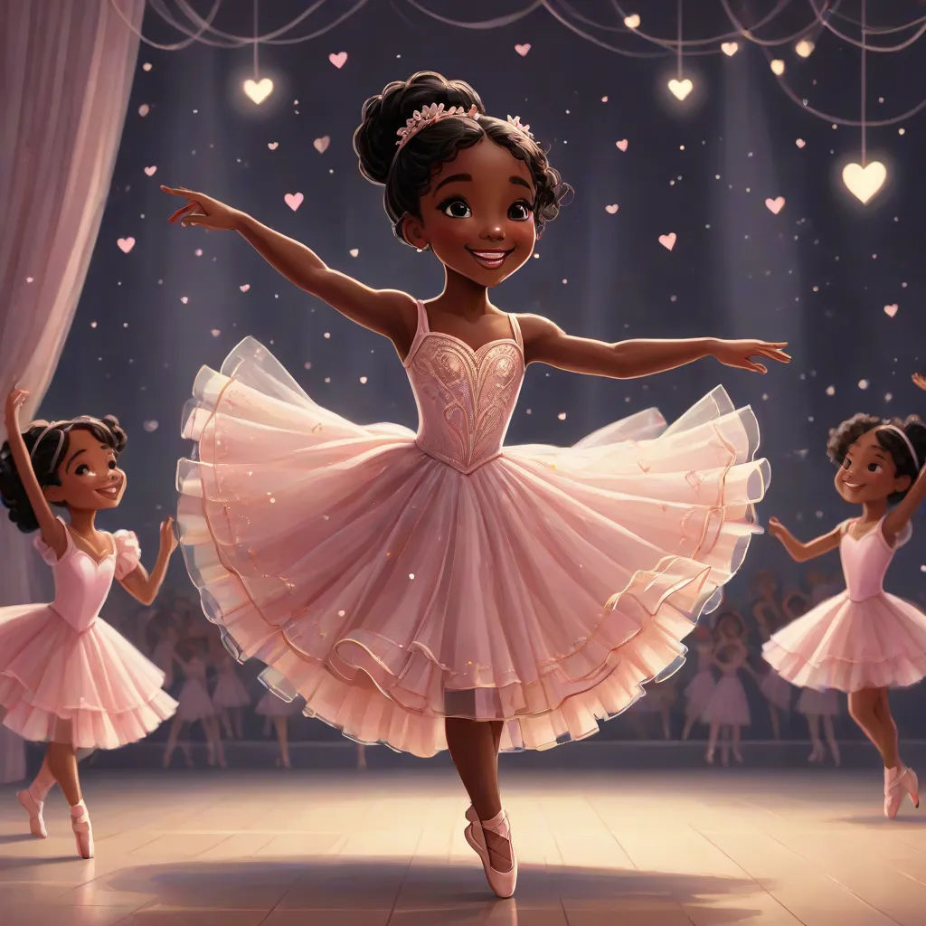 a cartoon of a girl in a pink dress dancing with other girls in pink dresses and hearts hanging from the ceiling, arabesque, a poster, Alexis Simon Belle, official art