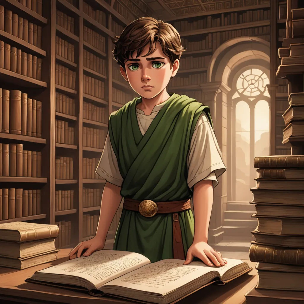 a boy in a library with a book in his hand and a clock in the background with a clock on the wall, sots art, a character portrait, Cedric Seaut (Keos Masons), official art