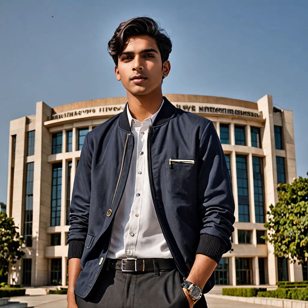 a man standing in front of a building with a clock on it's face and a watch on his left hand, samikshavad, a character portrait, Bikash Bhattacharjee, promotional image