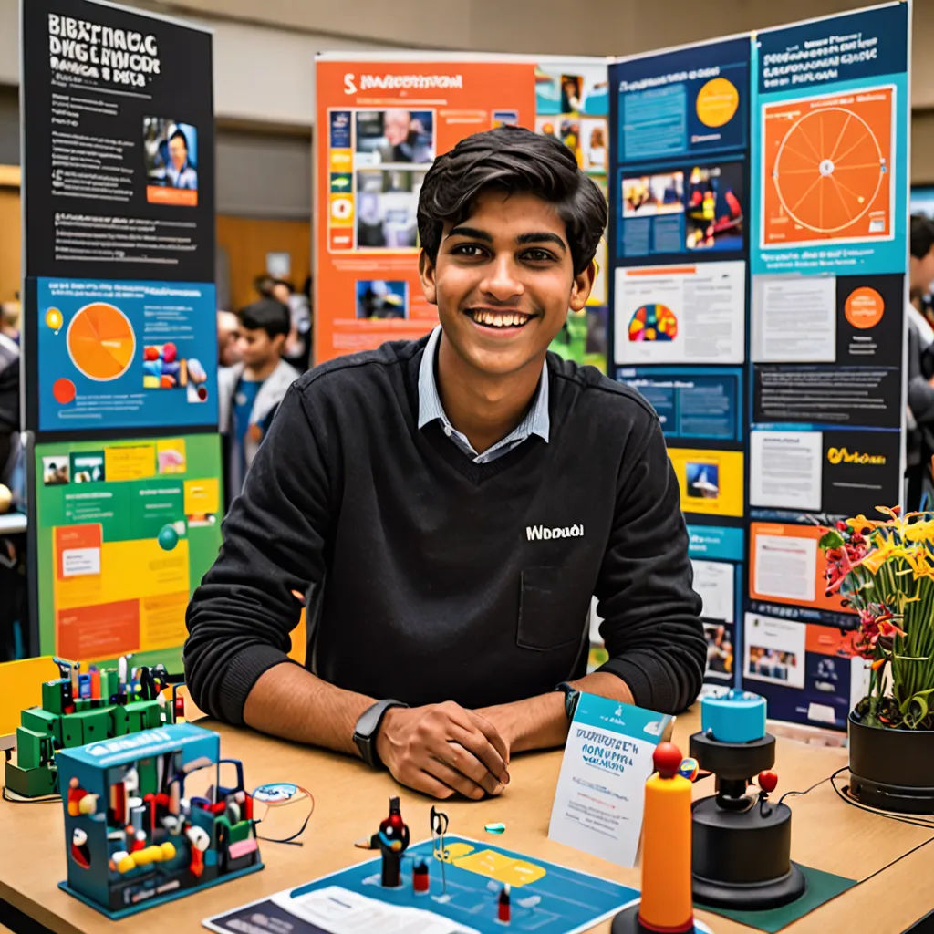 a man sitting at a table with a display of legos on it and a poster behind him that says,, samikshavad, a stock photo, Bholekar Srihari, jayison devadas