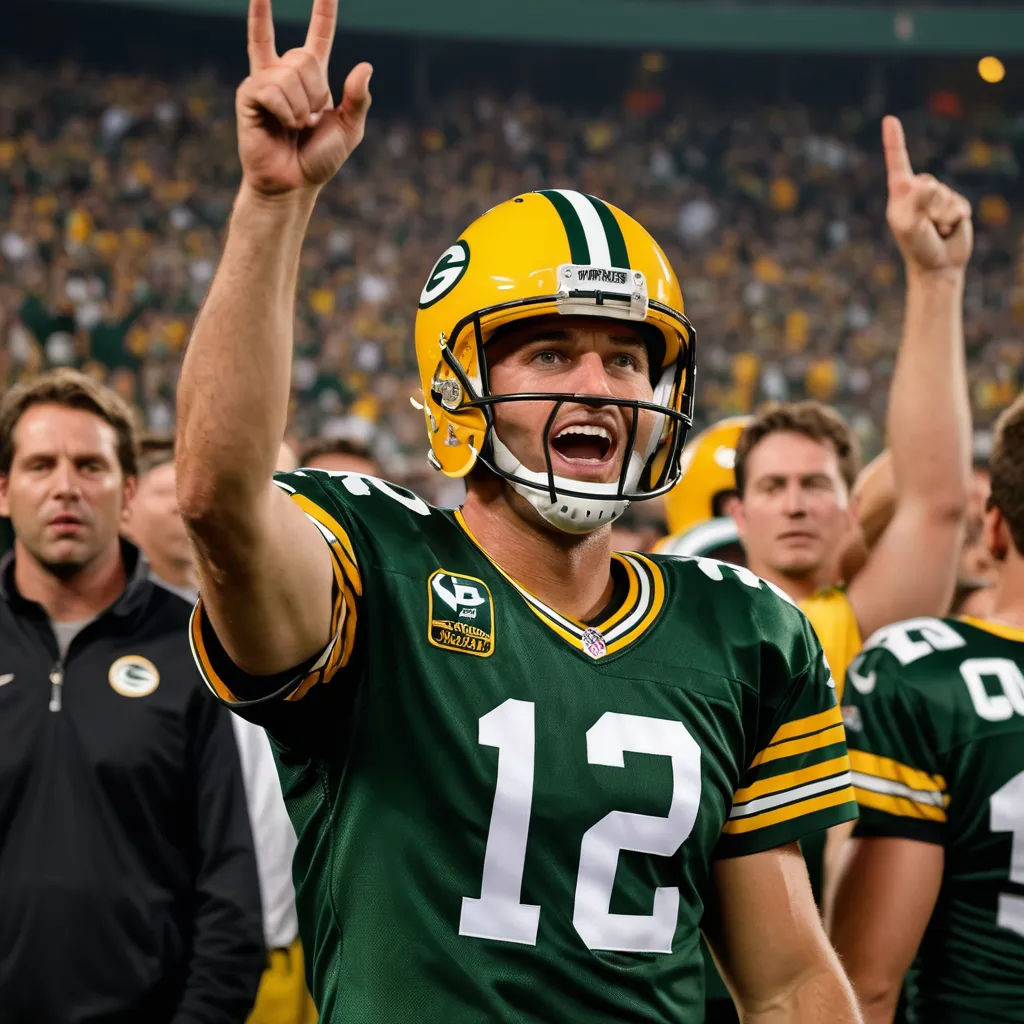 a football player is making a victory sign with his hands in the air as he stands in front of a crowd, antipodeans, a microscopic photo, ESAO, turnaround