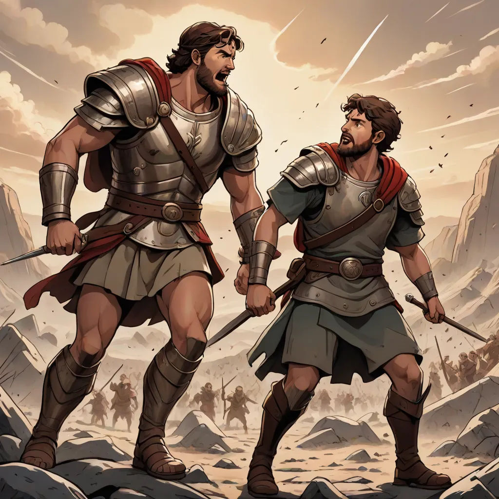 two men in armor standing on a rocky area with a sky background and clouds in the background, one of them holding a sword, Brothers Hildebrandt, antipodeans, a comic book panel, comic cover art