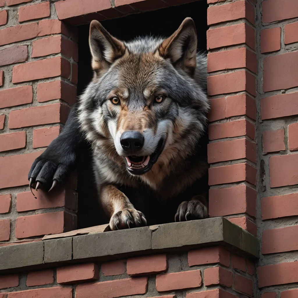 a wolf is looking out of a window of a brick building with his paws on the ledge of the window, furry art, a stock photo, Caspar Wolf, animal photography