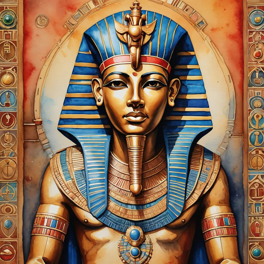 a painting of an egyptian pharaoh with a golden head and blue body and gold accents on it's face, afrofuturism, egyptian art, Altichiero, highly detailed digital painting
