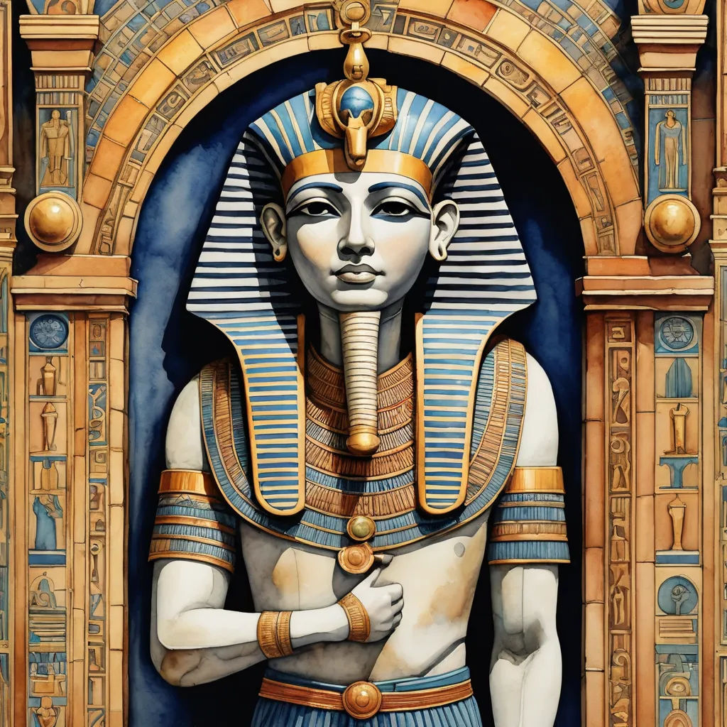 a painting of an egyptian pharaoh with a gold mask and a blue robe on his chest and chest, with a gold crown on his head, fantasy art, egyptian art, Edward Otho Cresap Ord, II, highly detailed digital painting