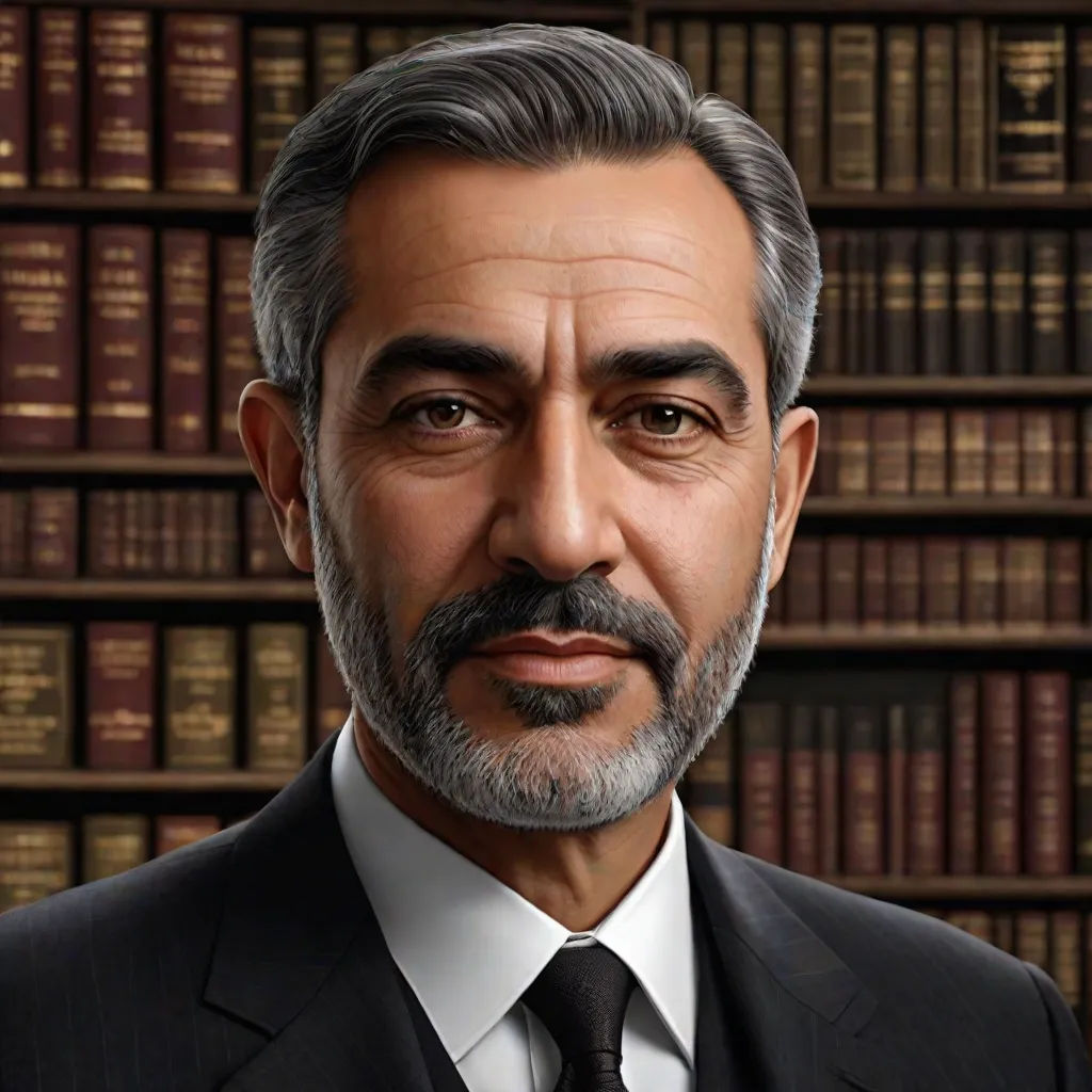 a man in a suit and tie in front of a bookcase with books on it and a clock, Ahmed Karahisari, qajar art, a character portrait, hyper realistic face