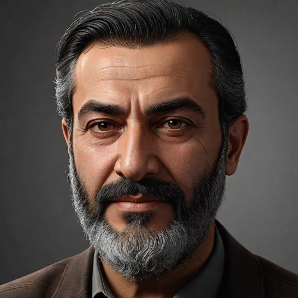a man with a beard and a suit jacket on is looking at the camera with a serious look on his face, Ahmed Karahisari, photorealism, a character portrait, realistic shaded perfect face