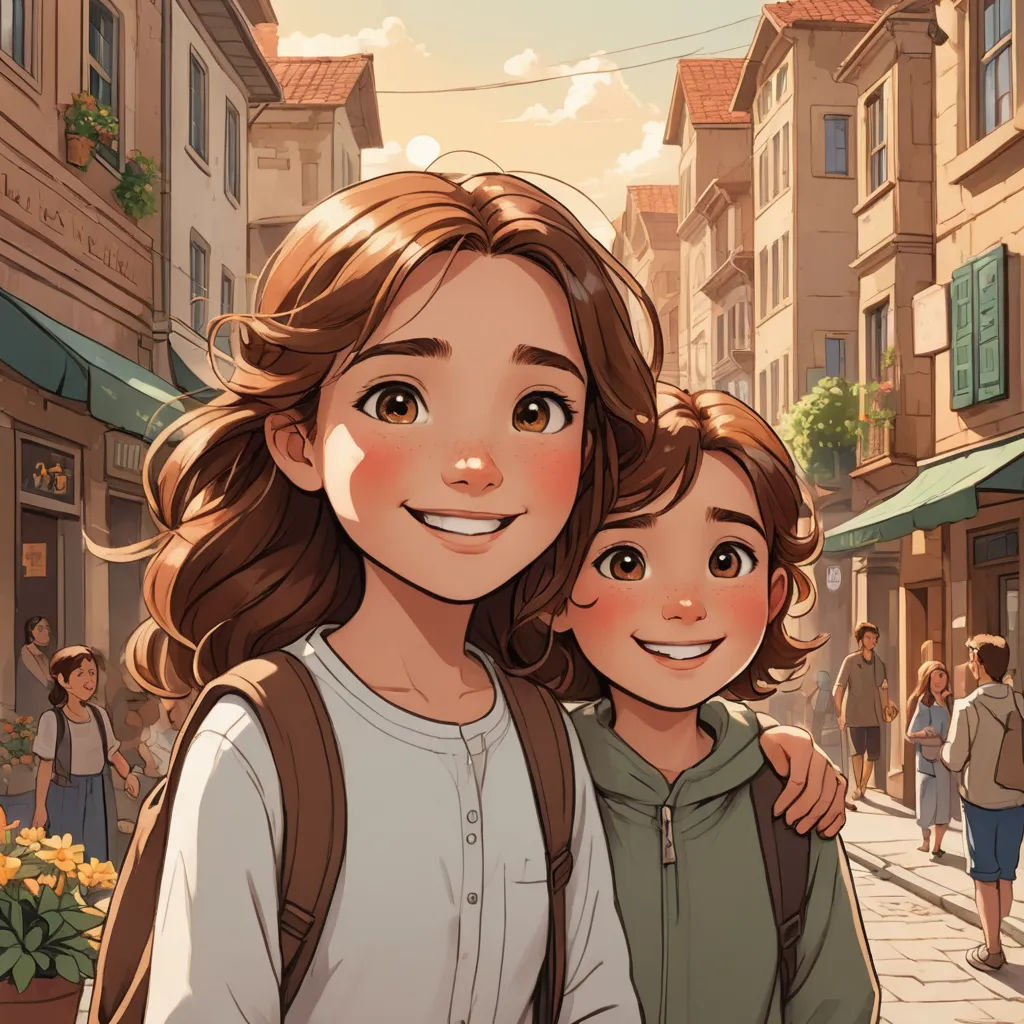 a couple of people that are standing in the street together with buildings in the background and people walking around, paris school, a storybook illustration, Diego Gisbert Llorens, trending on art station