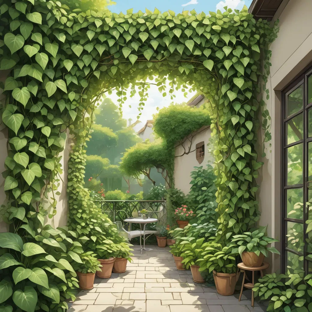 a painting of a garden with a patio and a table with chairs and a bench in the middle of the walkway, plein air, a detailed matte painting, Evgeny Lushpin, kinkade