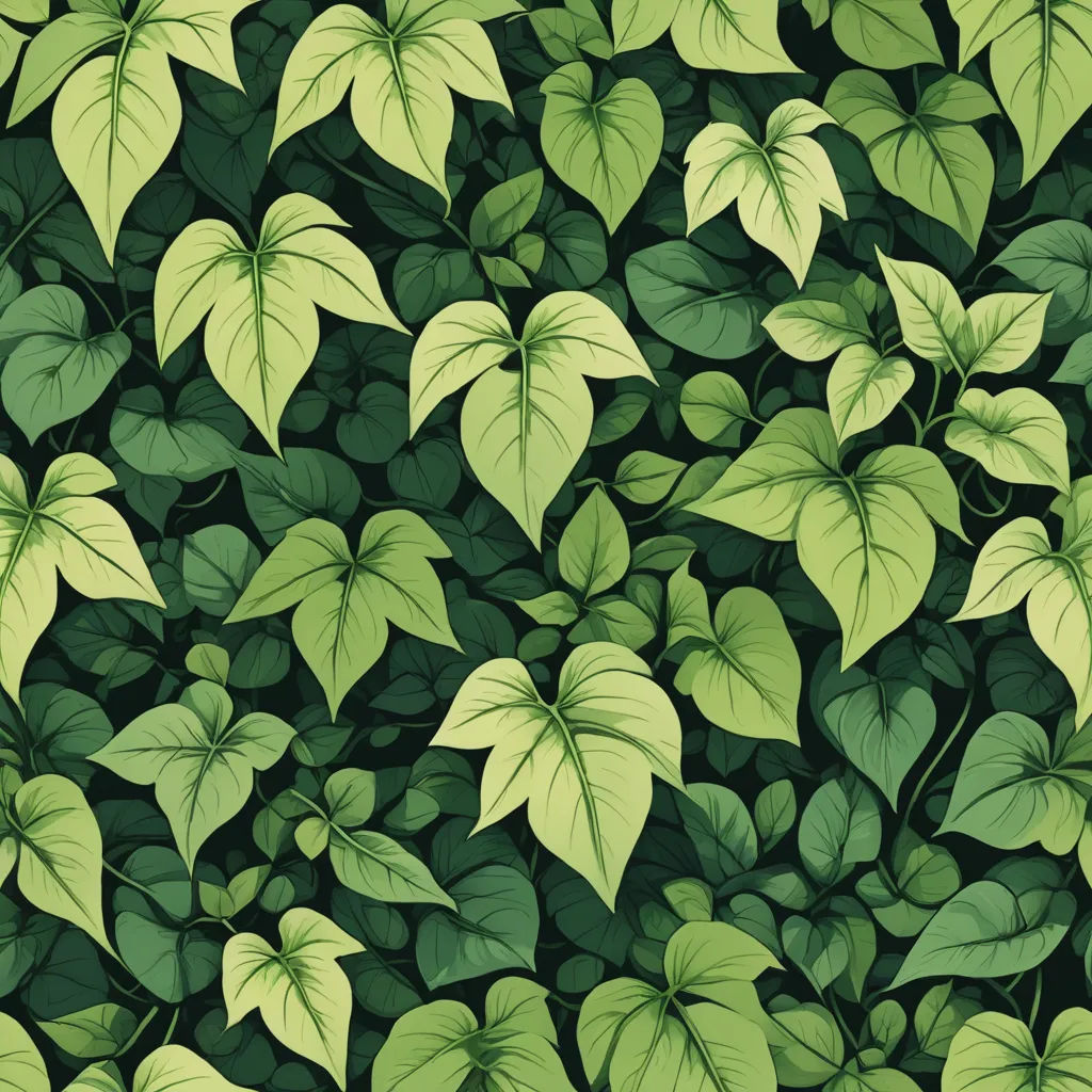 a green and yellow background with leaves and plants in the background, all in a pattern, with a green center, minimalism, a minimalist painting, Choi Buk, plants