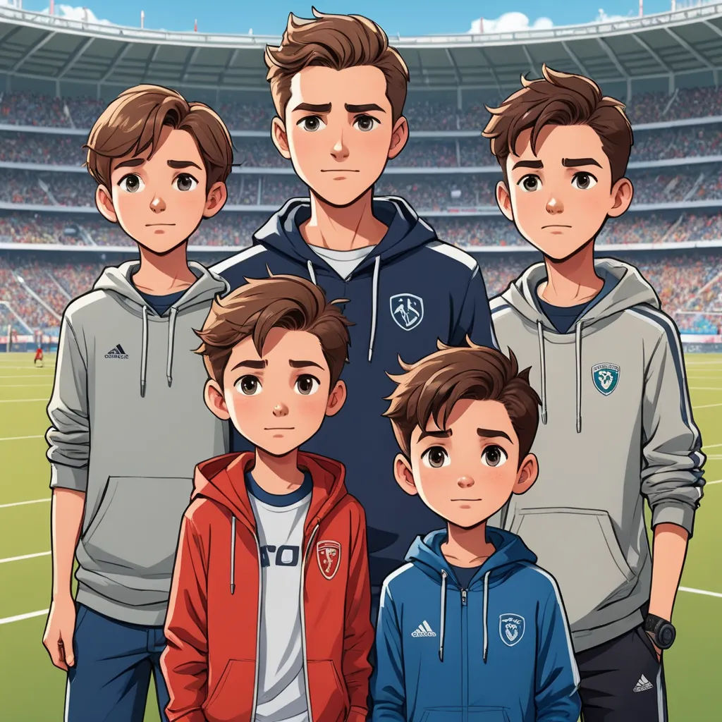 a cartoon of a family standing in front of a stadium with a stadium in the background and a stadium in the foreground, sots art, concept art, Diego Gisbert Llorens, official art