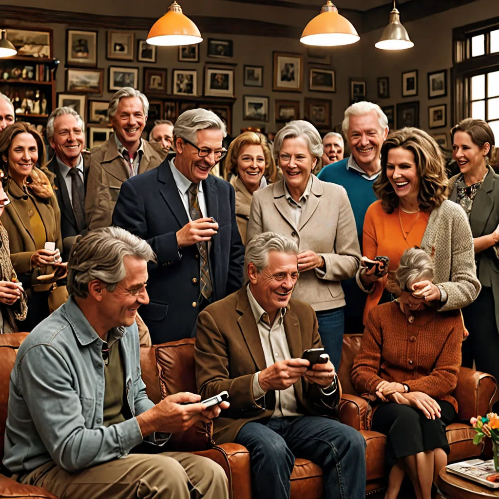 a group of people are gathered together in a room with a large group of people on the wall and a man taking a picture, arts and crafts movement, a stock photo, Annie Leibovitz, promotional image