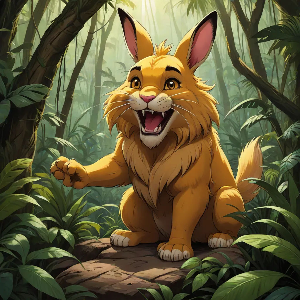 a cartoon of a cat sitting in the middle of a forest with its mouth open and tongue out, with the sun shining through the trees, Chris LaBrooy, furry art, a character portrait, official art