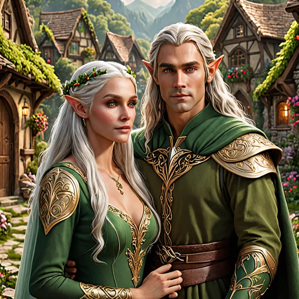 a couple of people standing next to each other in front of a house with flowers and trees on it, Anne Stokes, fantasy art, a detailed painting, fantasy artwork