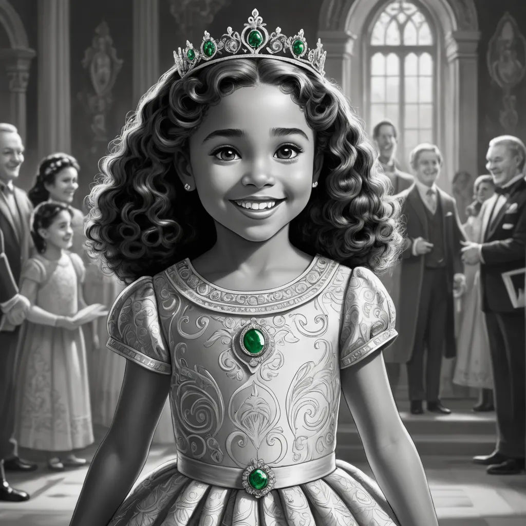 a little girl in a princess dress with a tiara on her head and people in the background looking on, sots art, an ultrafine detailed painting, Constance Gordon-Cumming, official art