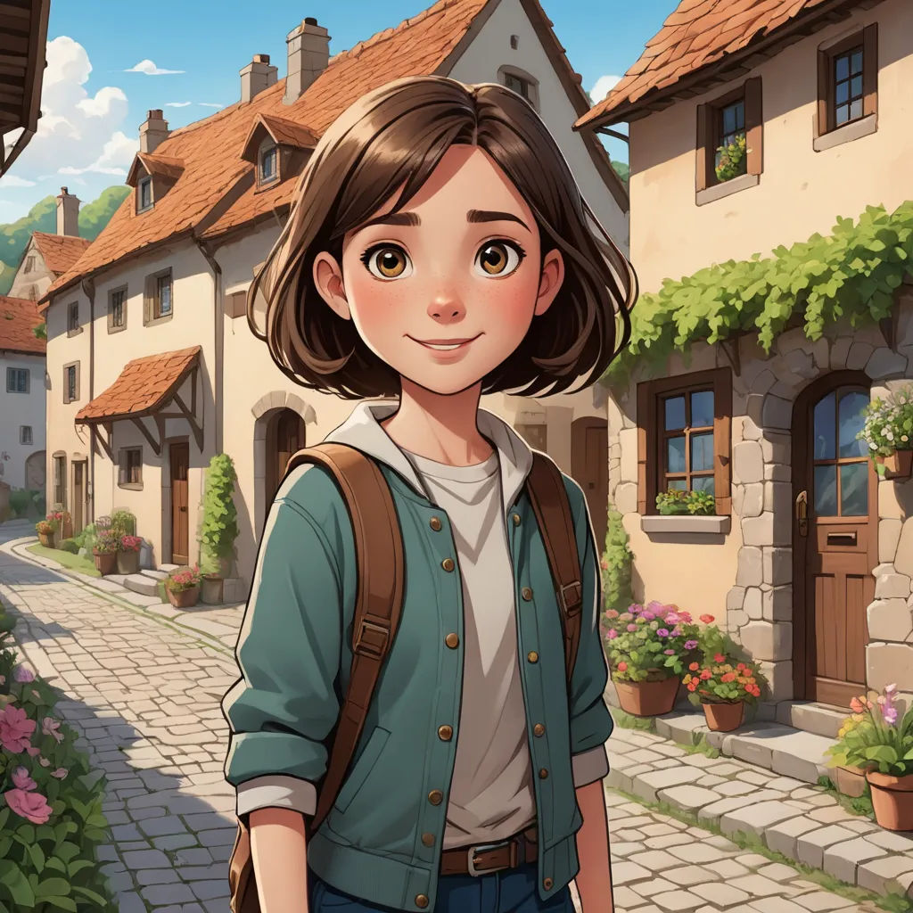 a girl standing in front of a house with a backpack on her shoulder and a backpack on her shoulder, american scene painting, a character portrait, Cedric Seaut (Keos Masons), kinkade