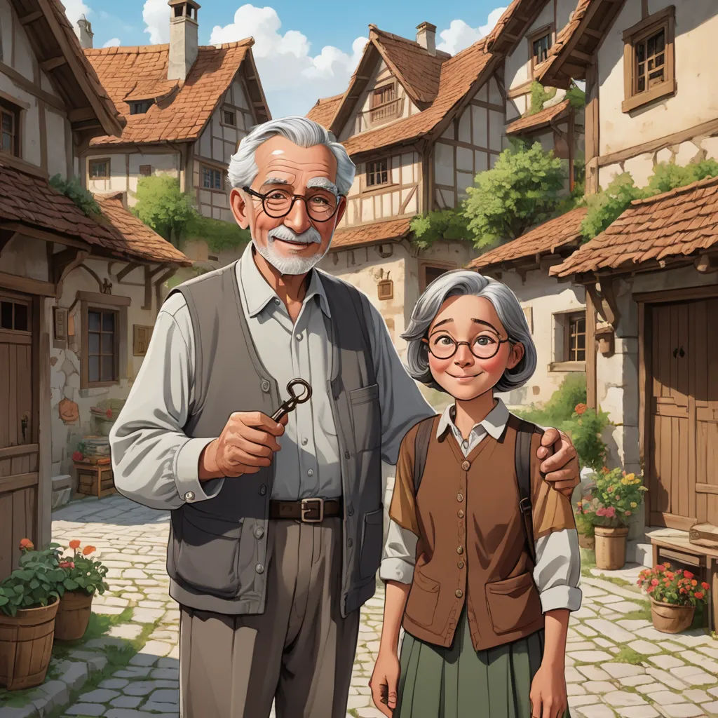 a man and a woman standing in front of a house with a magnifying glass in their hand, fantastic realism, a storybook illustration, Evgeny Lushpin, official art