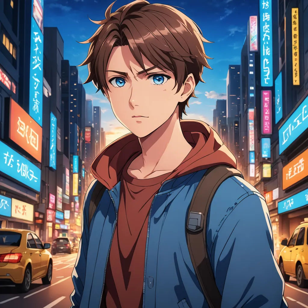 a man in a city with a backpack on his shoulder looking at the camera with a cityscape in the background, sots art, a character portrait, Cedric Seaut (Keos Masons), rossdraws global illumination