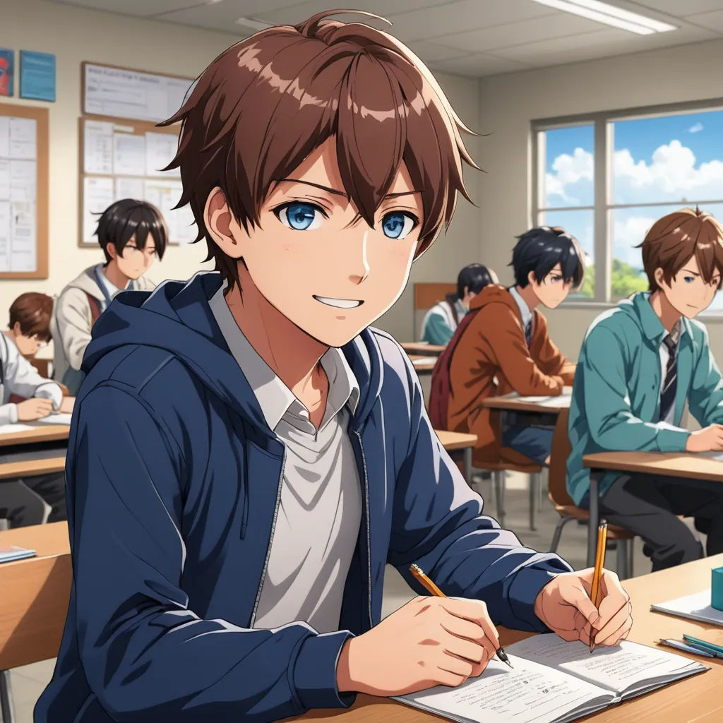 a man sitting at a desk in front of a laptop computer in a classroom with other people sitting at desks, sots art, a stock photo, Adam Manyoki, official art