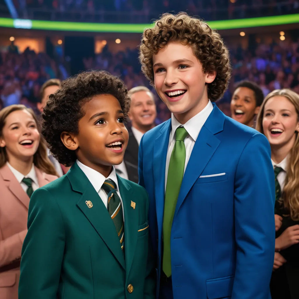 a boy in a suit and tie standing next to a boy in a suit and tie in front of a crowd, american impressionism, a renaissance painting, Bryan Organ, promotional image
