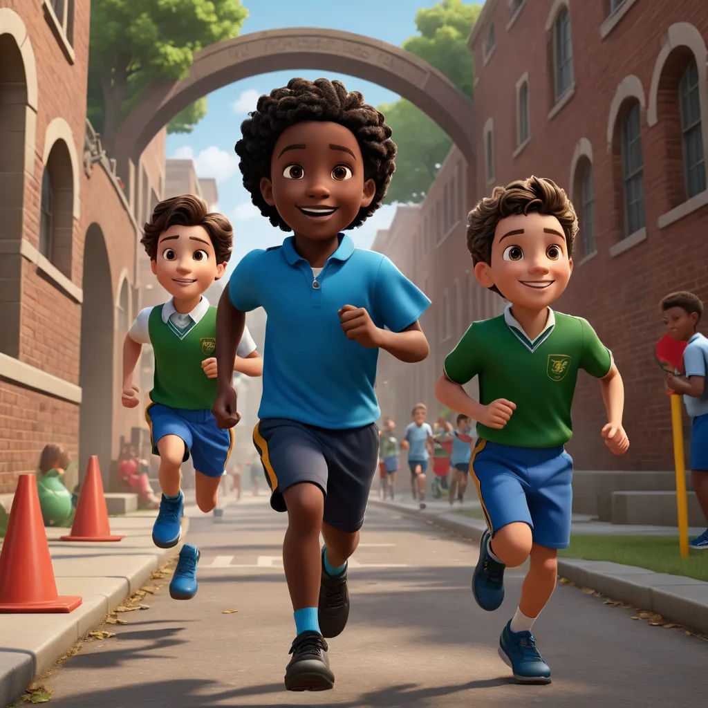 a group of kids running down a street in the animated movie the incredible race, which is based on the movie the incredible race, paris school, concept art, Chris LaBrooy, promotional image