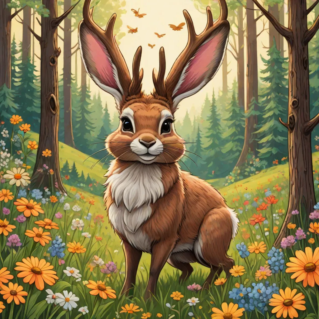 a painting of a deer in a forest with flowers and butterflies around it's head and a forest scene in the background, furry art, a storybook illustration, Chris LaBrooy, leesha hannigan