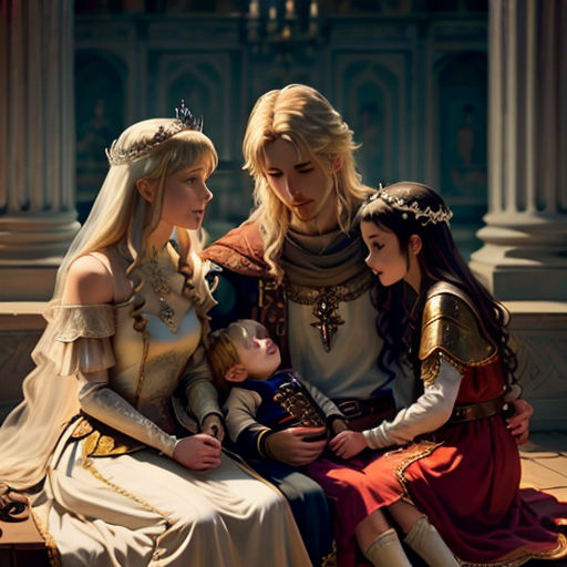 a group of people dressed in medieval costumes sitting on a bench together, with one woman holding a child