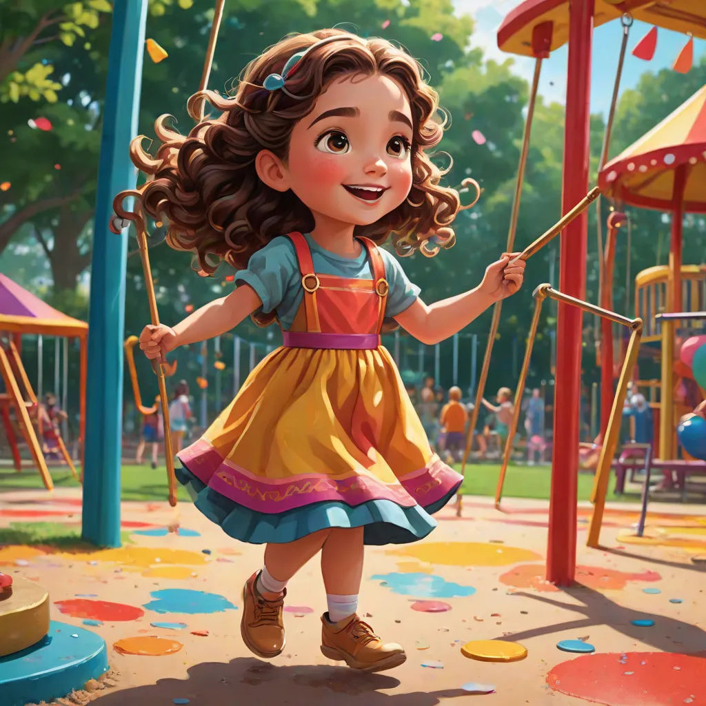 a cartoon girl swinging on a swing set in a park with a playground in the background and a carousel in the foreground, Chris LaBrooy, american scene painting, an ultrafine detailed painting, official art