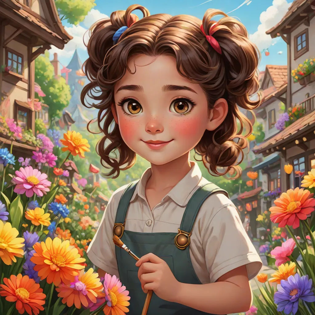 a girl with a cane standing in a garden of flowers and flowers in front of a house with a blue sky, Artgerm, fantasy art, a detailed painting, trending on art station
