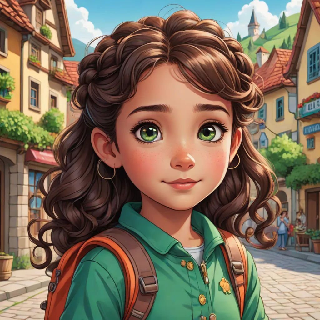 a girl with a backpack standing in front of a street with buildings and a clock tower in the background, Claire Falkenstein, paris school, a character portrait, kinkade