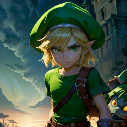 a young link link is standing in front of a castle with a green hat on his head and a green shirt on
