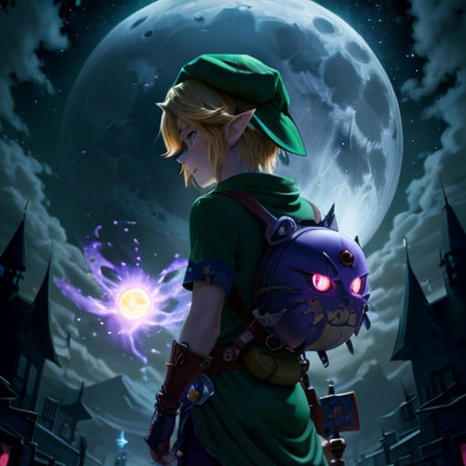 a person with a backpack and a cat on a street at night with a full moon in the background