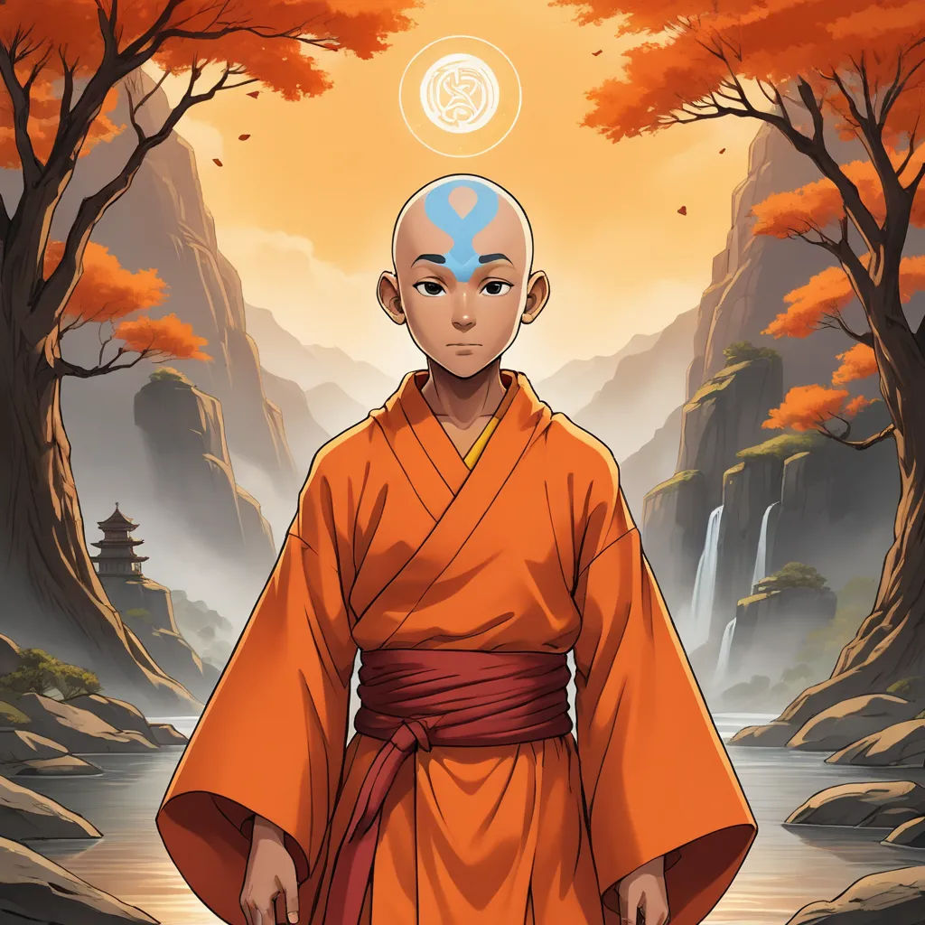 a cartoon of a man in a kimono standing in front of a waterfall and trees with a light above his head, sots art, a character portrait, Aaron Jasinski, official art