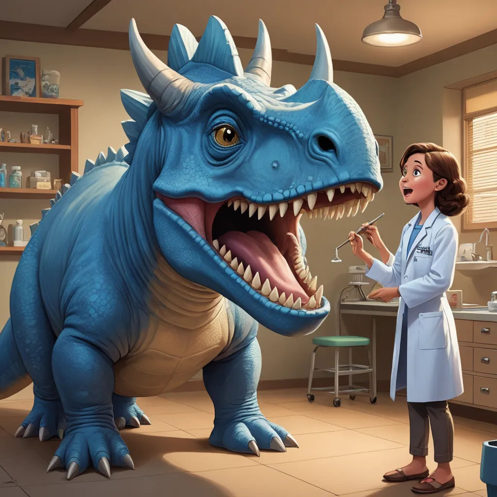 a woman in a lab coat standing next to a dinosaur in a room with a sink and a counter, photorealism, a storybook illustration, Adam Rex, storybook illustration