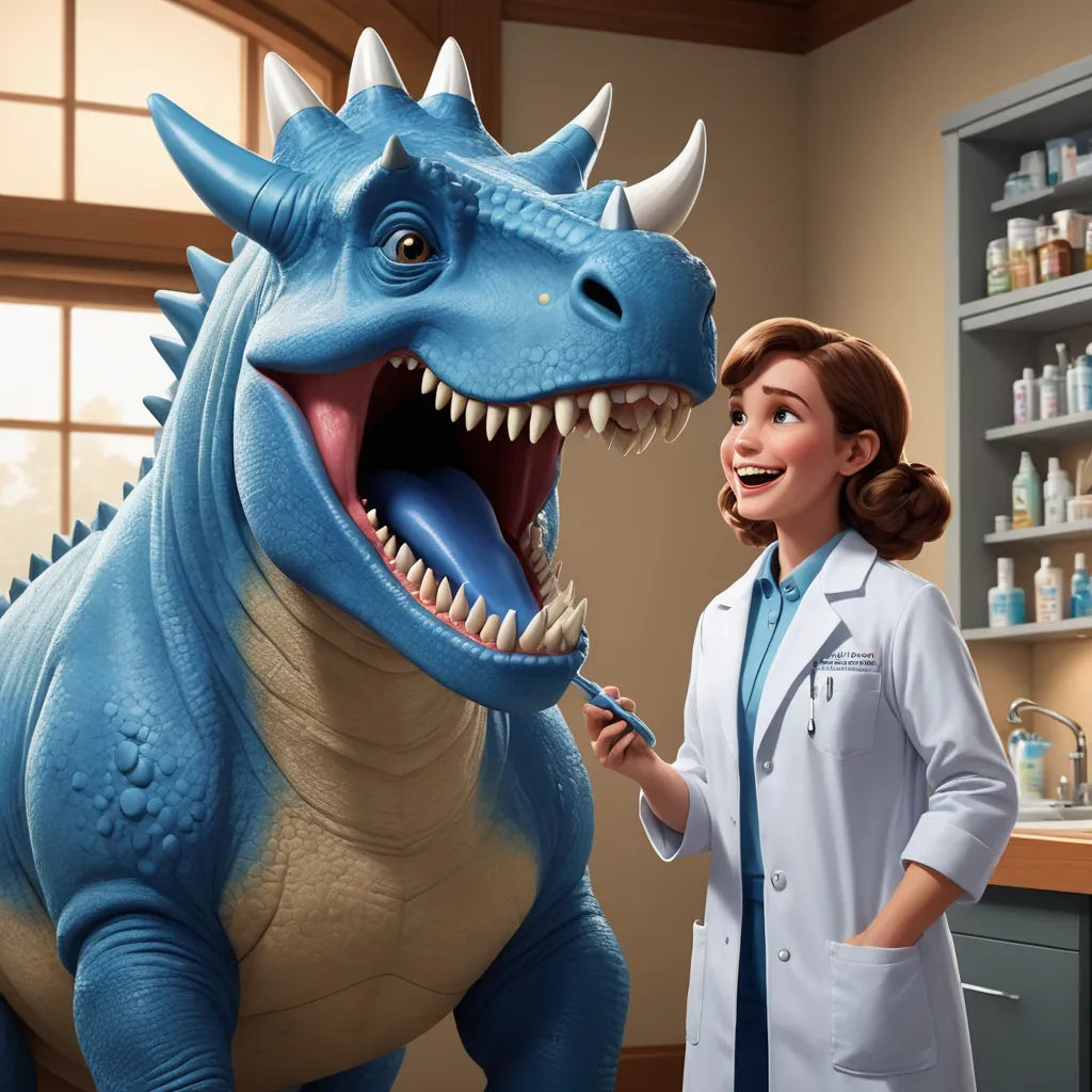 a woman in a white lab coat standing next to a dinosaur statue in a room with shelves of bottles, furry art, a storybook illustration, Adam Rex, promotional image