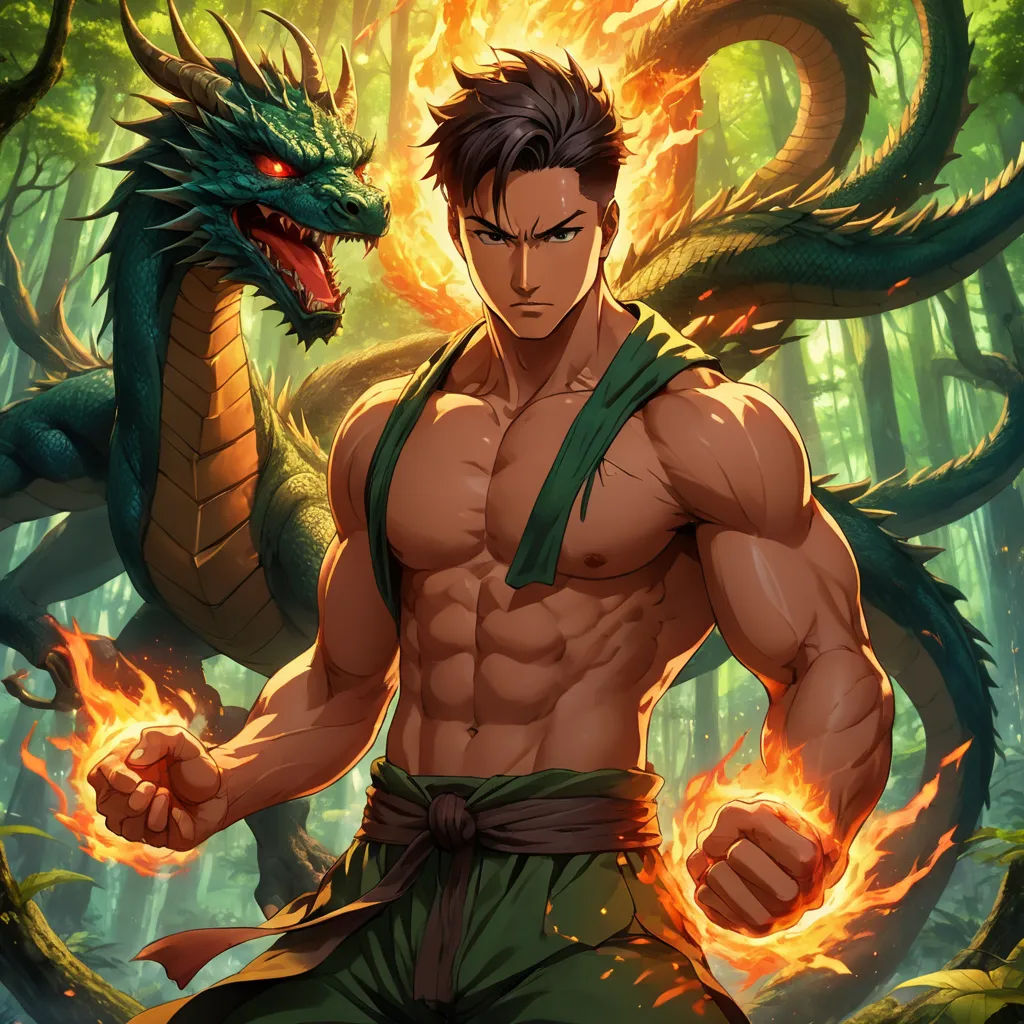 a man with a dragon on his shoulder and a fire breathing dragon on his shoulder, in a forest, sots art, a character portrait, Du Jin, stanley artgerm lau