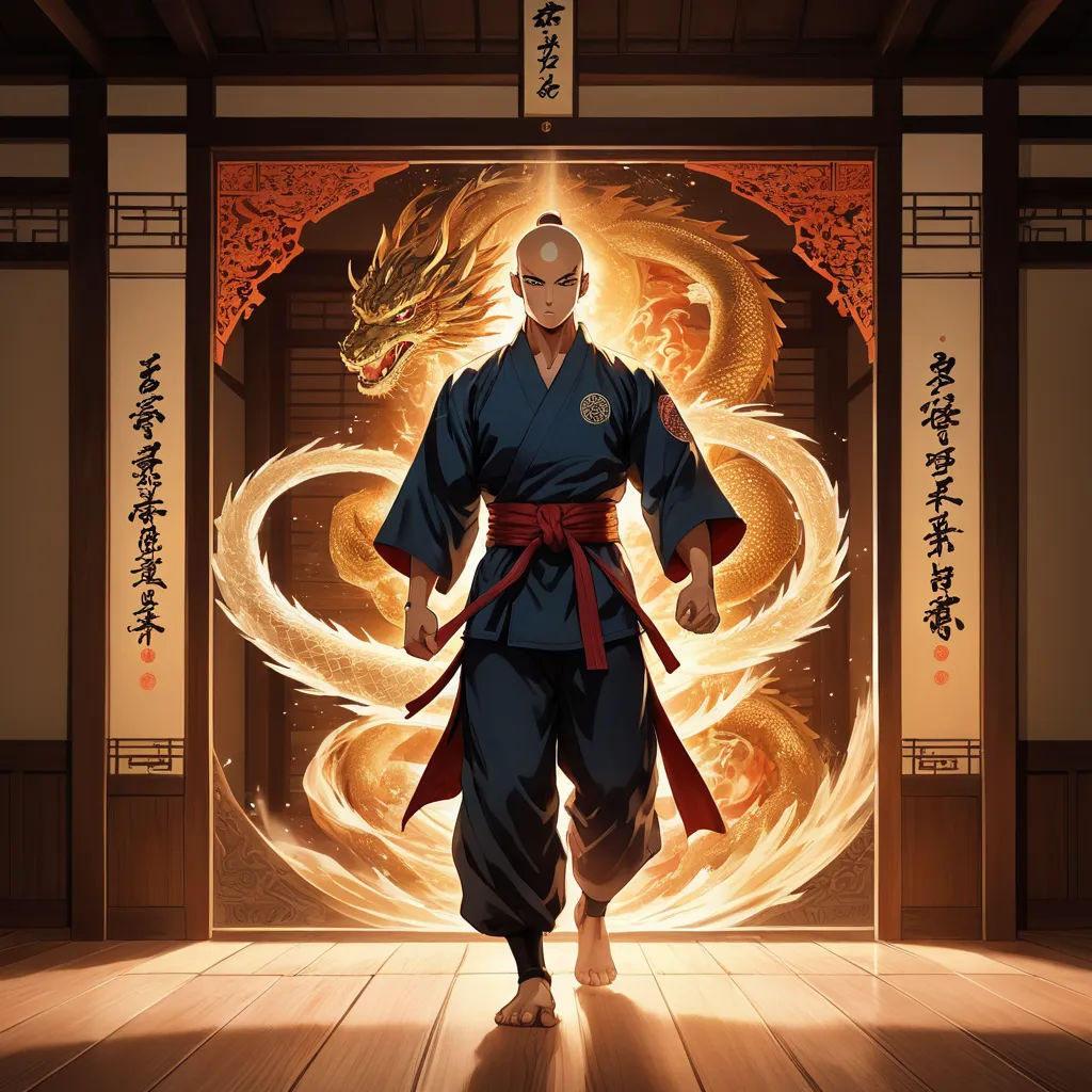 a man in a kimono walking towards a doorway with a dragon on it's back and a fire behind him, fantasy art, a comic book panel, Baiōken Eishun, rossdraws global illumination
