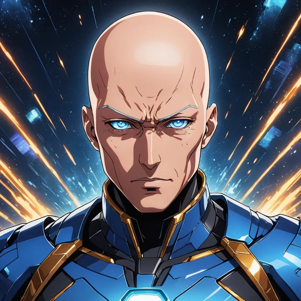 a man in a blue suit with a light on his face and a blue light on his chest, with a blue light shining behind him, sots art, a character portrait, Cedric Peyravernay, rossdraws global illumination