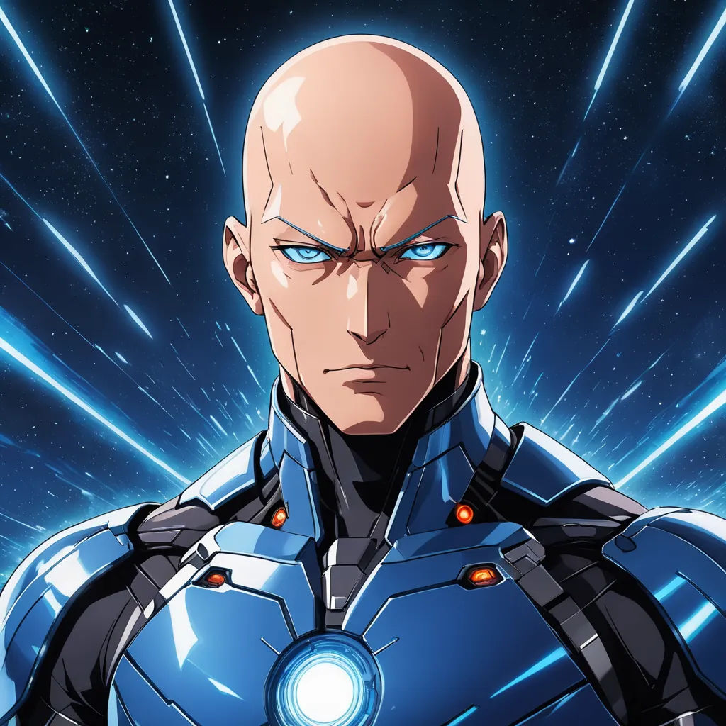 a man in a blue suit with a light on his face and a blue light on his chest, with a blue background, rayonism, a character portrait, Adam Manyoki, yusuke murata
