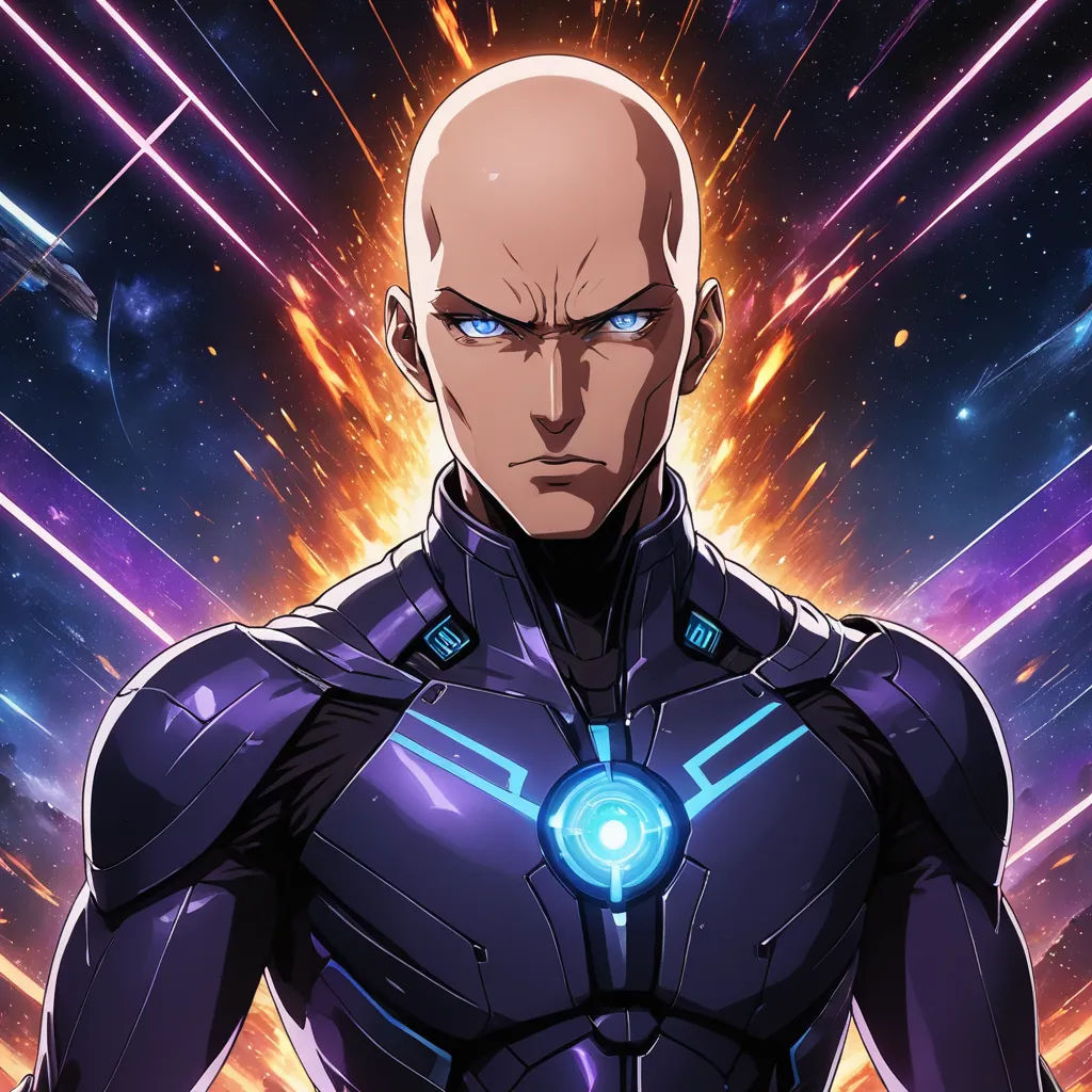 a man in a suit with a glowing light on his chest and a blue light on his chest, in front of a background of purple and blue and red lights, sots art, poster art, Artgerm, official art
