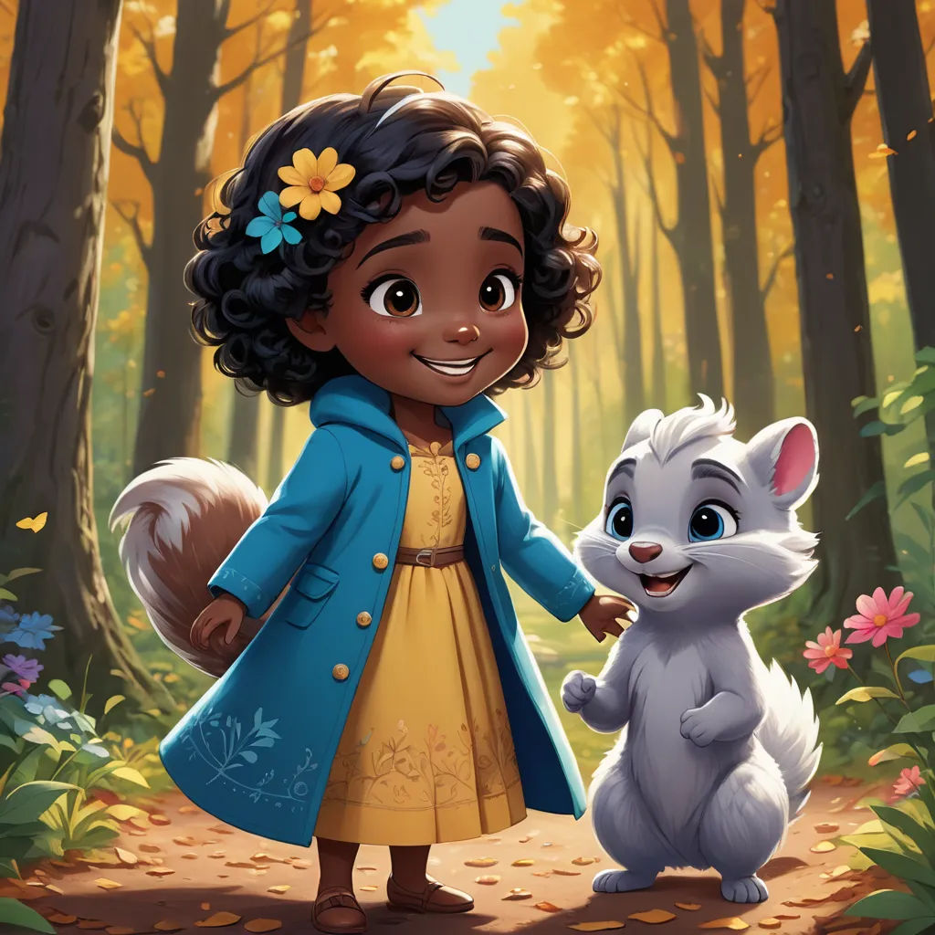 a cartoon girl holding a squirrel's hand in a forest with a forest background and flowers on the ground, furry art, a storybook illustration, Chris LaBrooy, key art